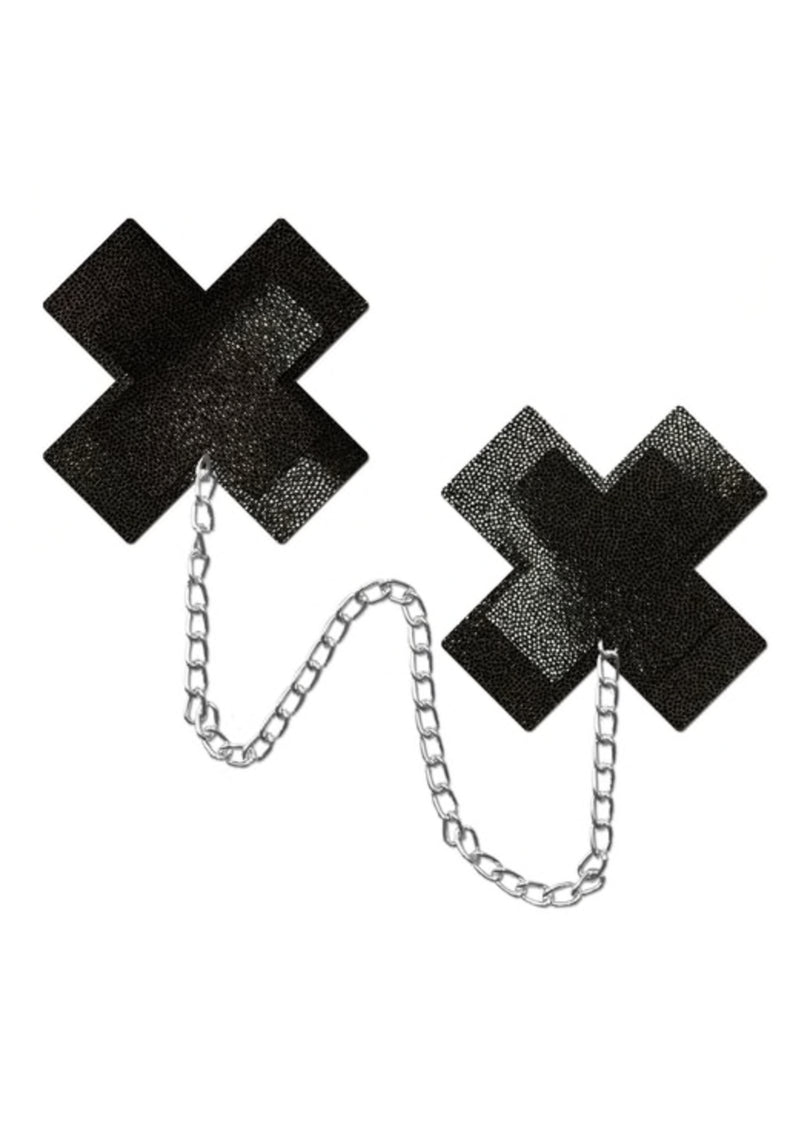 Chains: Liquid Black Plus X Cross with Chunky Silver Chain Nipple Pasties by Pastease®